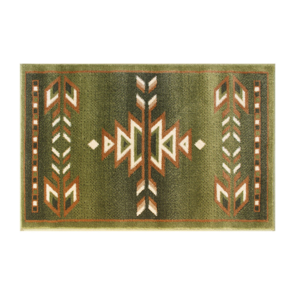 Lodi Collection Southwestern 2' x 3' Green Area Rug - Olefin Rug with Jute Backing for Hallway, Entryway, Bedroom, Living Room