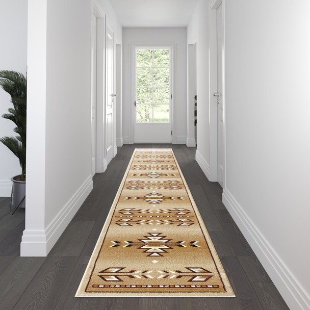 Lodi Collection Southwestern 3' x 16' Brown Area Rug - Olefin Rug with Jute Backing for Hallway, Entryway, Bedroom, Living Room