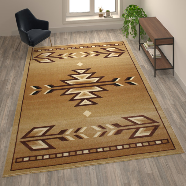 Lodi Collection Southwestern 8' x 10' Brown Area Rug - Olefin Rug with Jute Backing for Hallway, Entryway, Bedroom, Living Room