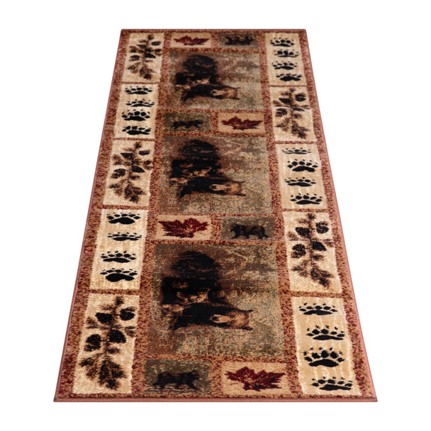 Vassa Collection 2' x 7' Mother Bear & Cubs Nature Themed Olefin Area Rug with Jute Backing for Entryway, Living Room, Bedroom