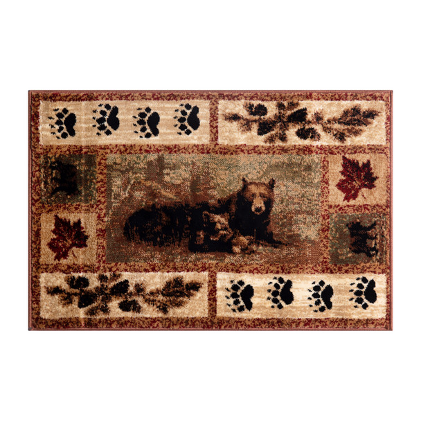 Vassa Collection 8' x 10' Mother Bear & Cubs Nature Themed Olefin Area Rug with Jute Backing for Entryway, Living Room, Bedroom