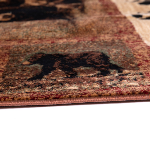 Vassa Collection 2' x 11' Mother Bear & Cubs Nature Themed Olefin Area Rug with Jute Backing for Entryway, Living Room, Bedroom