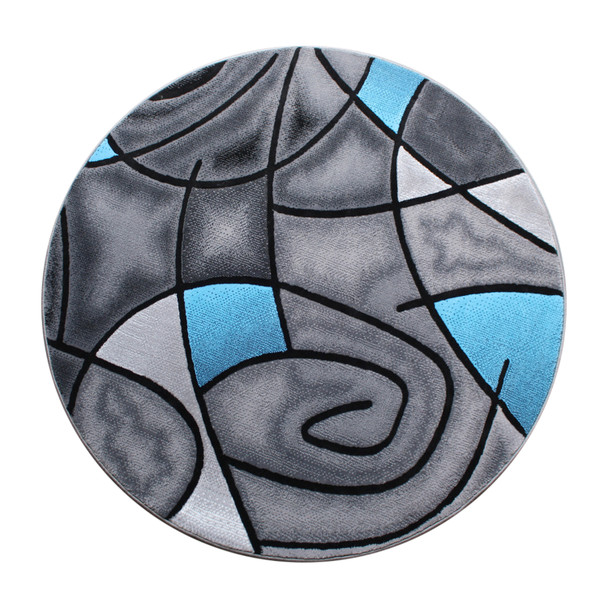 Jubilee Collection 5' x 5' Round Blue Abstract Area Rug - Olefin Rug with Jute Backing - Living Room, Bedroom, Family Room