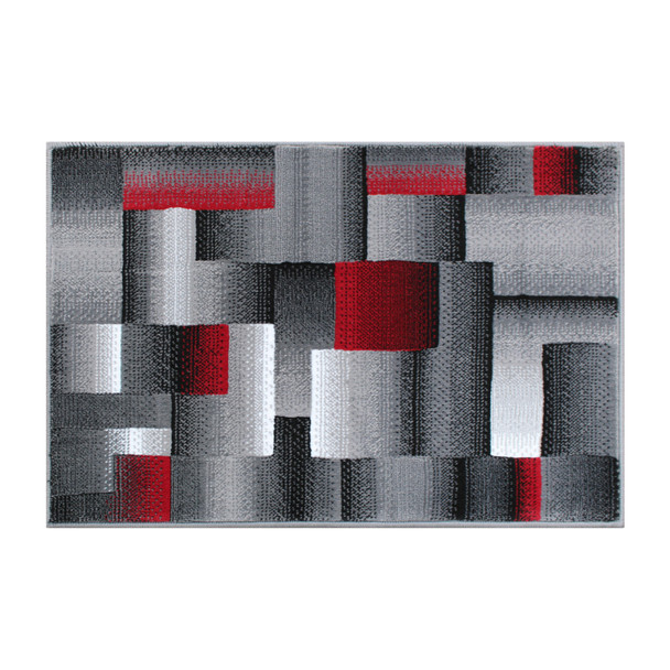 Elio Collection 2' x 3' Red Color Blocked Area Rug - Olefin Rug with Jute Backing - Entryway, Living Room, or Bedroom