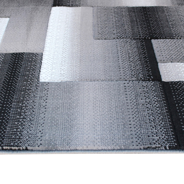Elio Collection 5' x 7' Gray Color Blocked Area Rug - Olefin Rug with Jute Backing - Entryway, Living Room, or Bedroom