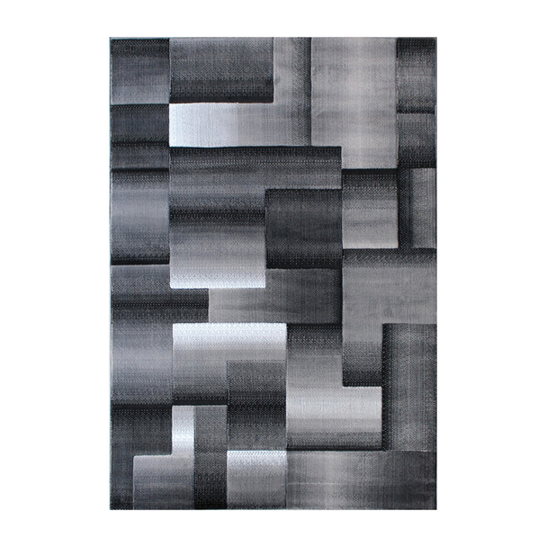 Elio Collection 5' x 7' Gray Color Blocked Area Rug - Olefin Rug with Jute Backing - Entryway, Living Room, or Bedroom