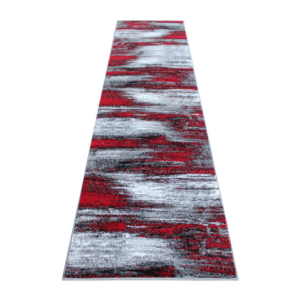 Rylan Collection 2' x 10' Red Abstract Area Rug - Olefin Rug with Jute Backing for Hallway, Entryway, Bedroom, Living Room