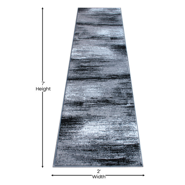 Rylan Collection 2' x 7' Gray Abstract Area Rug - Olefin Rug with Jute Backing for Hallway, Entryway, Bedroom, Living Room