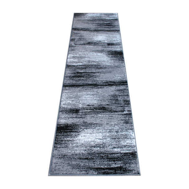 Rylan Collection 2' x 7' Gray Abstract Area Rug - Olefin Rug with Jute Backing for Hallway, Entryway, Bedroom, Living Room