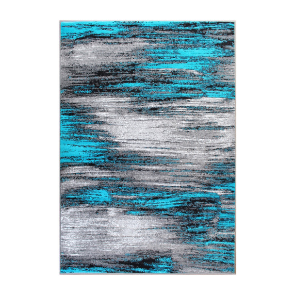 Rylan Collection 5' x 7' Turquoise Scraped Design Area Rug - Olefin Rug with Jute Backing - Living Room, Bedroom, Entryway