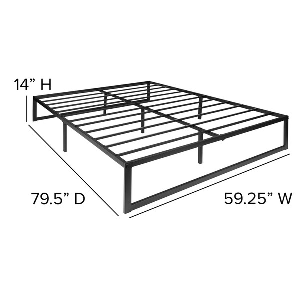 Bentley Universal 14 Inch Metal Platform Bed Frame - No Box Spring Needed w/ Steel Slat Support and Quick Lock Functionality - Queen