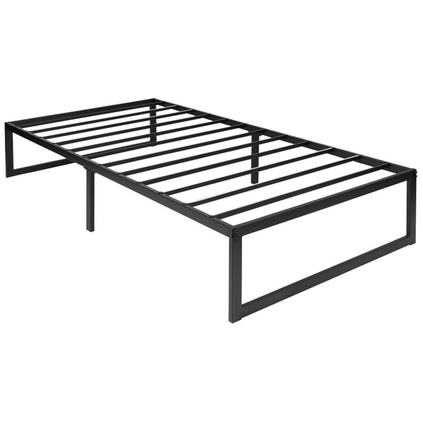 Bentley Universal 14 Inch Metal Platform Bed Frame - No Box Spring Needed w/ Steel Slat Support and Quick Lock Functionality - Twin