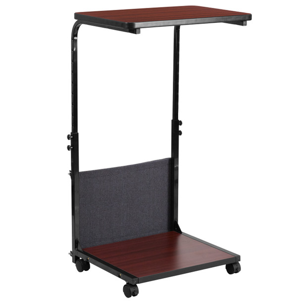 Charger Mobile Sit-Down, Stand-Up Mahogany Computer Ergonomic Desk with Removable Pouch (Adjustable Range 27'' - 46.5'')