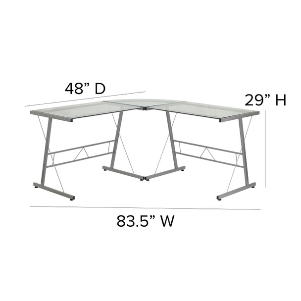 Ginny L-Shaped Desk 83.5" Computer Corner Desk, Gaming Corner Desk, Home Office Corner Desk, Gaming Desk, Easy to Assemble, Clear