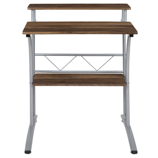 Clifton Rustic Walnut Computer Desk with Top and Lower Storage Shelves