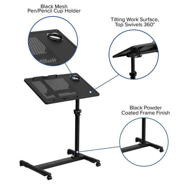Macon Black Adjustable Height Steel Mobile Computer Desk