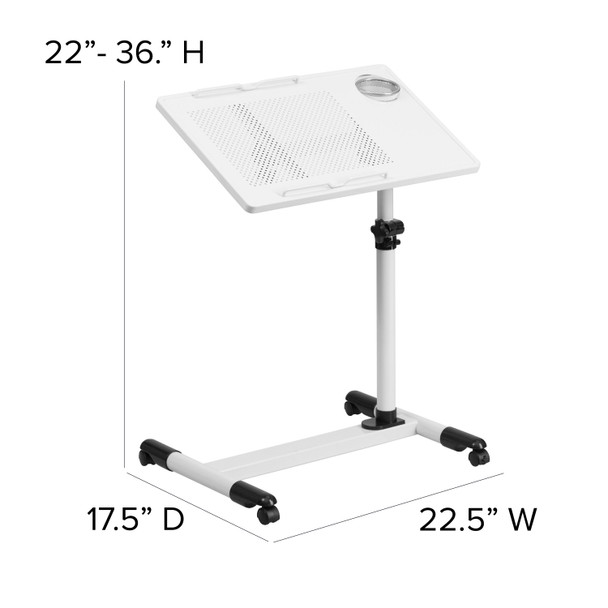 Macon White Adjustable Height Steel Mobile Computer Desk