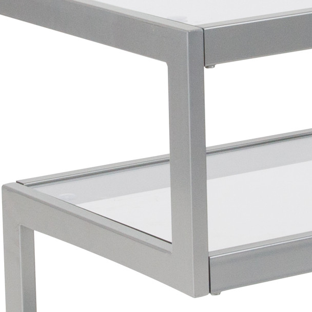 Ashmont Collection Glass End Table with Contemporary Steel Design