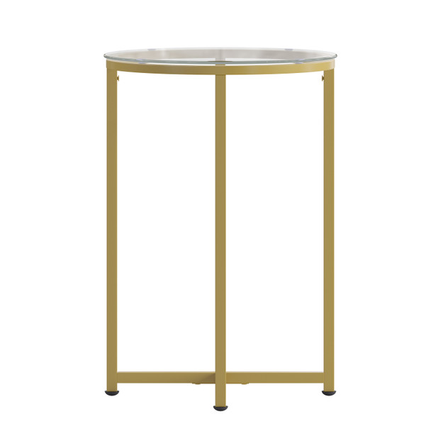 Greenwich Collection End Table - Modern Clear Glass Accent Table with Crisscross Brushed Gold Frame