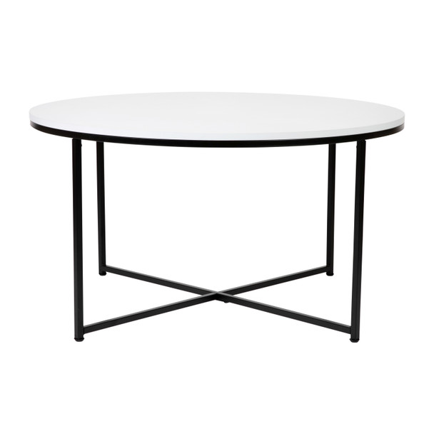 Hampstead Collection Coffee Table - Modern White Finish Accent Table with Crisscross Matte Black Frame