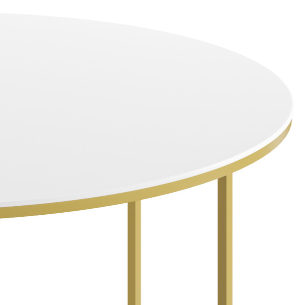 Hampstead Collection Coffee Table - Modern White Finish Accent Table with Crisscross Brushed Gold Frame