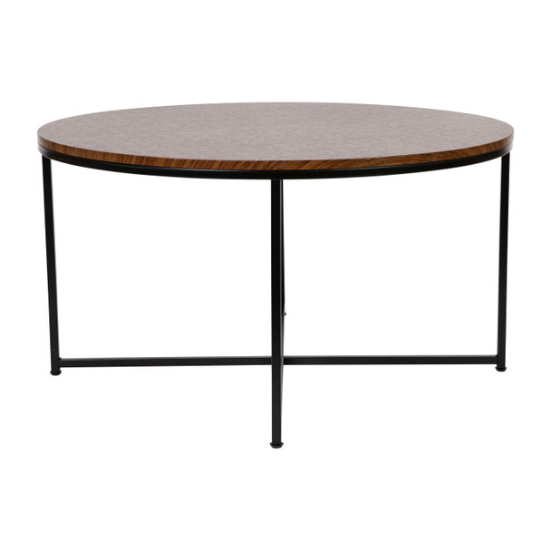 Hampstead Collection Coffee Table - Modern Walnut Finish Accent Table with Crisscross Matte Black Frame