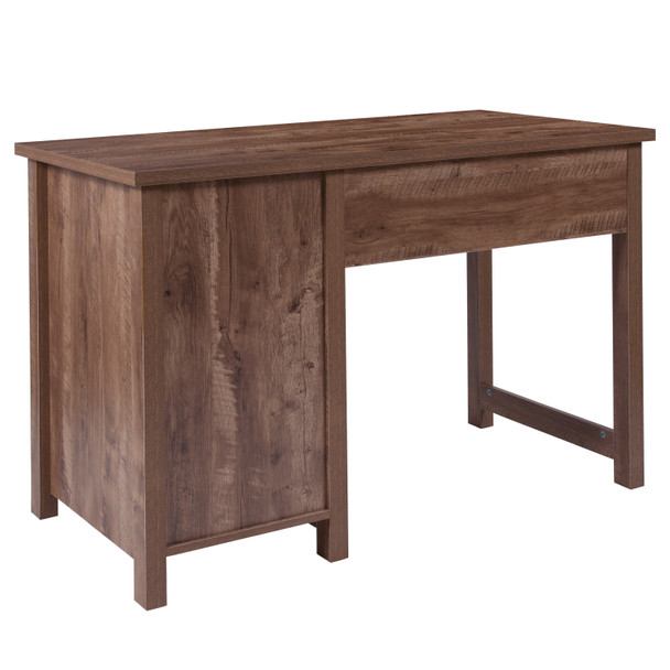 New Lancaster Collection Crosscut Oak Wood Grain Finish Computer Desk with Metal Drawers