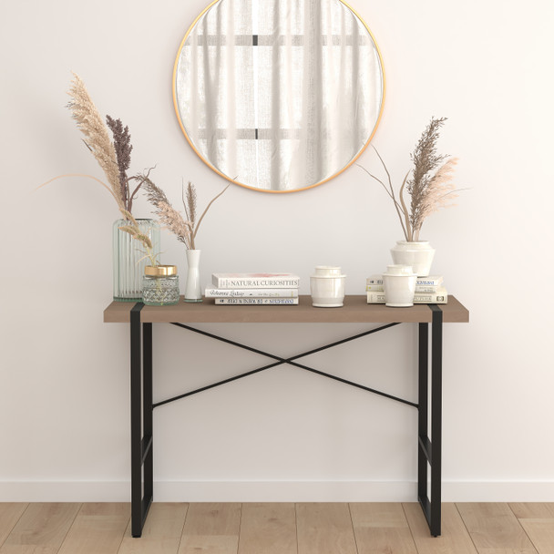Hanover Park Rustic Wood Grain Finish Console Table with Black Metal Frame