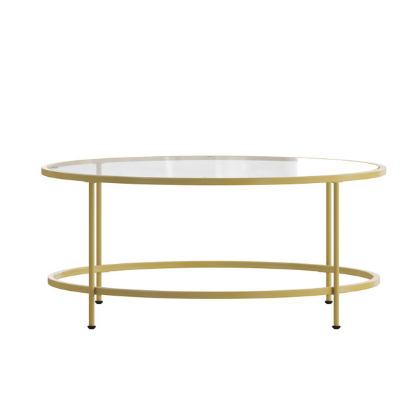 Astoria Collection Round Coffee Table - Modern Clear Glass Coffee Table with Brushed Gold Frame