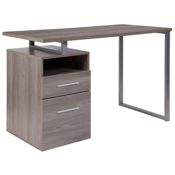 Harwood Light Ash Wood Grain Finish Computer Desk with Two Drawers and Silver Metal Frame