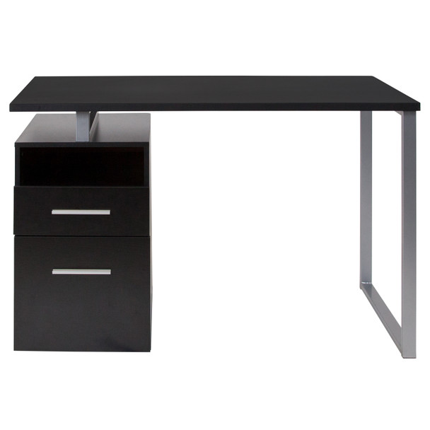 Harwood Dark Ash Wood Grain Finish Computer Desk with Two Drawers and Silver Metal Frame