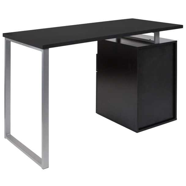 Harwood Dark Ash Wood Grain Finish Computer Desk with Two Drawers and Silver Metal Frame