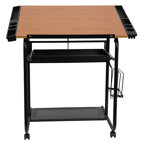 Swanson Adjustable Drawing and Drafting Table with Black Frame and Dual Wheel Casters