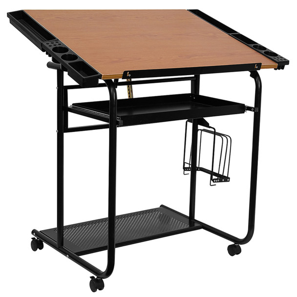 Swanson Adjustable Drawing and Drafting Table with Black Frame and Dual Wheel Casters