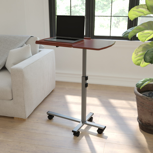 Dunbar Angle and Height Adjustable Mobile Laptop Computer Table with Cherry Top