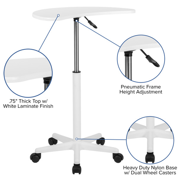 Eve White Sit to Stand Mobile Laptop Computer Desk