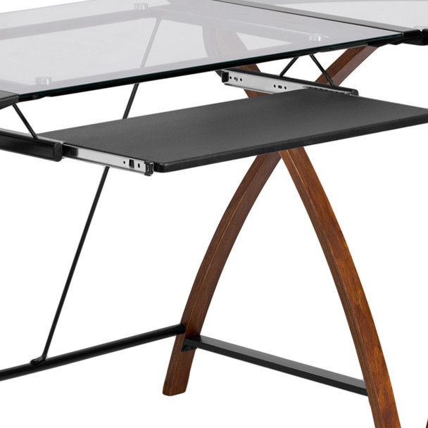 Jude Glass L-Shape Desk with Pull-Out Keyboard Tray