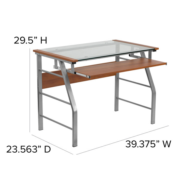 Tremont Glass Computer Desk with Pull-Out Keyboard Tray and Bowed Front Frame