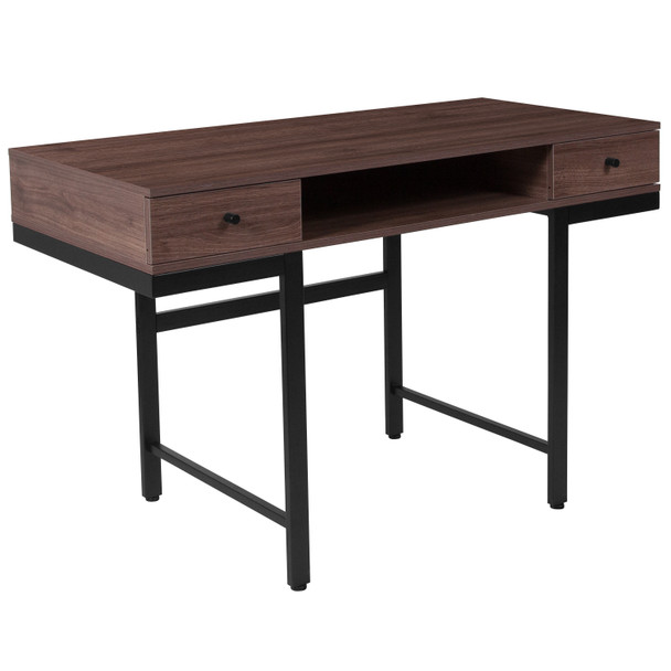 Bartlett Dark Ash Wood Grain Finish Computer Desk with Drawers and Black Metal Legs