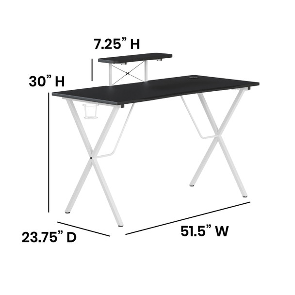 Mallot Black Gaming Desk and White Frame with Cup Holder, Headphone Hook, and Monitor/Smartphone Stand