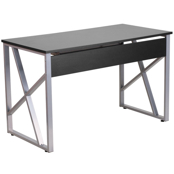 Salvador Black Computer Desk with Pull-Out Keyboard Tray and Cross-Brace Frame