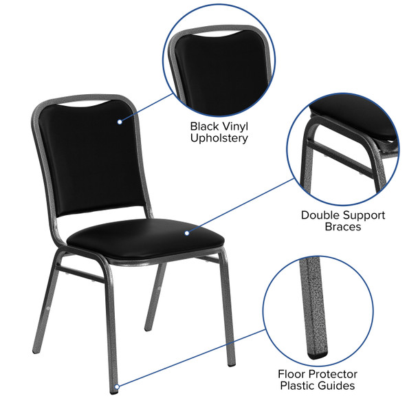 HERCULES Series Stacking Banquet Chair in Black Vinyl - Silver Vein Frame