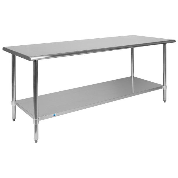 Reader Stainless Steel 18  Gauge Prep and Work Table with Undershelf - NSF Certified - 72"W x 30"D x 34.5"H