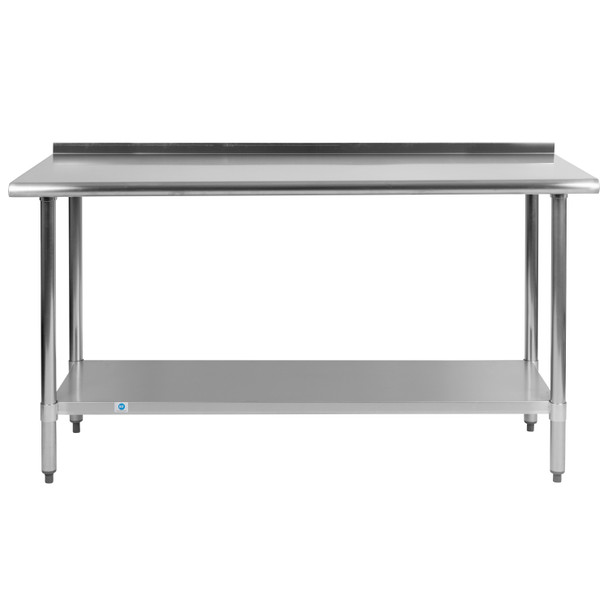 Reese Stainless Steel 18  Gauge Prep and Work Table with 1.5" Backsplash and Undershelf - NSF Certified - 60"W x 24"D x 36"H