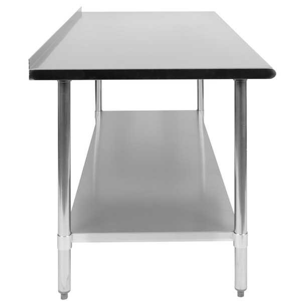 Reader Stainless Steel 18  Gauge Prep and Work Table with 1.5" Backsplash and Undershelf - NSF Certified - 72"W x 30"D x 36"H