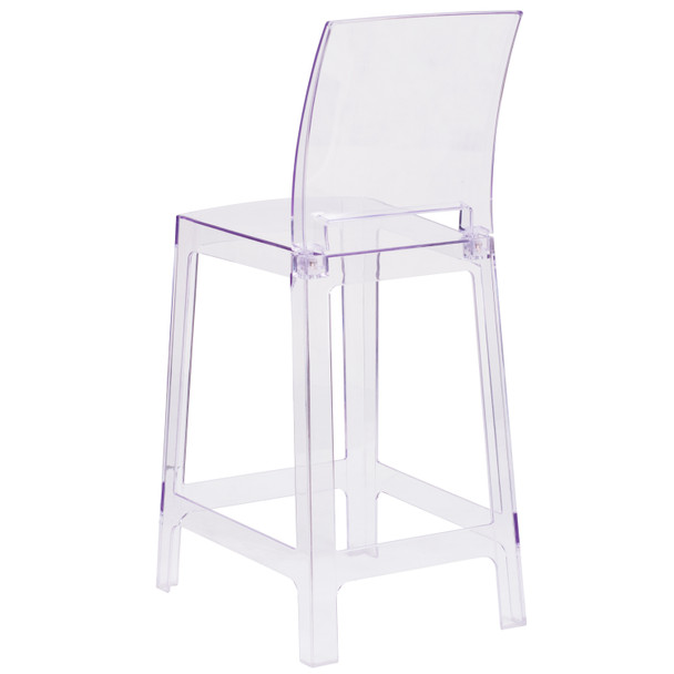 Emilie Ghost Counter Stool with Square Back in Transparent Crystal