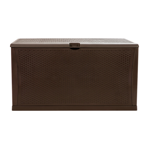 Nobu 120 Gallon Plastic Deck Box - Outdoor Waterproof Storage Box for Patio Cushions, Garden Tools and Pool Toys, Brown
