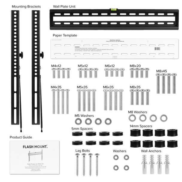 FLASH MOUNT Tilt TV Wall Mount with Built-In Level - Max VESA Size 600 x 400mm - Fits most TV's 40" - 84" (Weight Capacity 140LB)