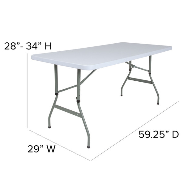 Kathryn 4.93-Foot Height Adjustable Granite White Plastic Folding Table