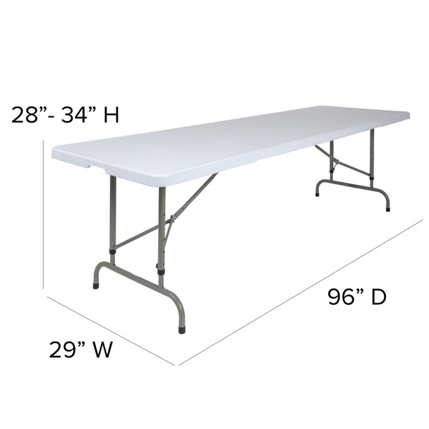 Kathryn 8-Foot Height Adjustable Granite White Plastic Folding Table